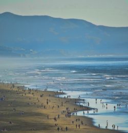 mountain beach, waves, ocean