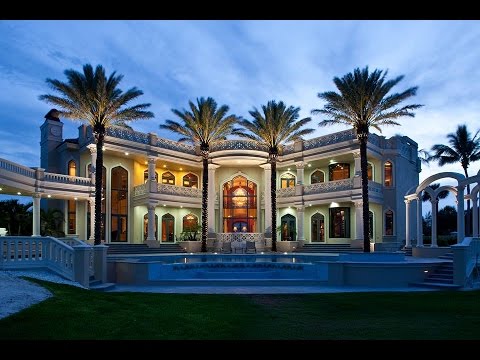 mansion, house, palm trees