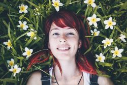 Happy, healthy, healthy skin, flowers, field of fresh flowers 